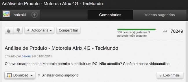 Botão inserido na interface do YouTube