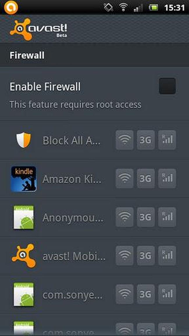 Tela de funções do Avast Mobile Security