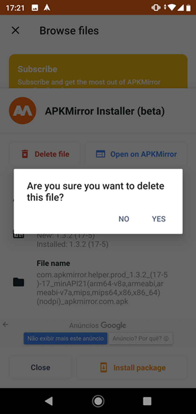 APKMirror permite que você delete seus apk facilmente.