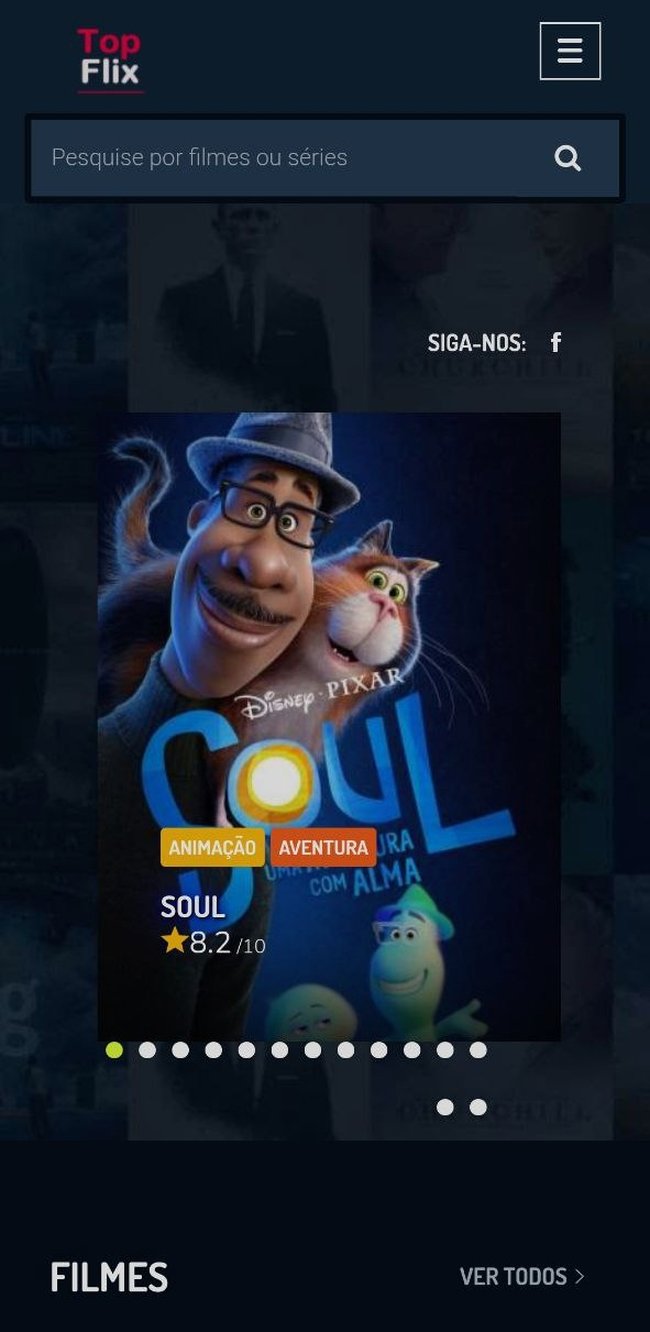 Tela de pesquisa do apk TopFlix