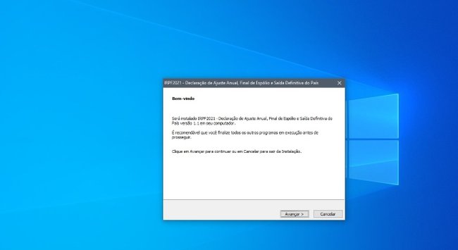 Tela inicial do instalador para Windows 10
