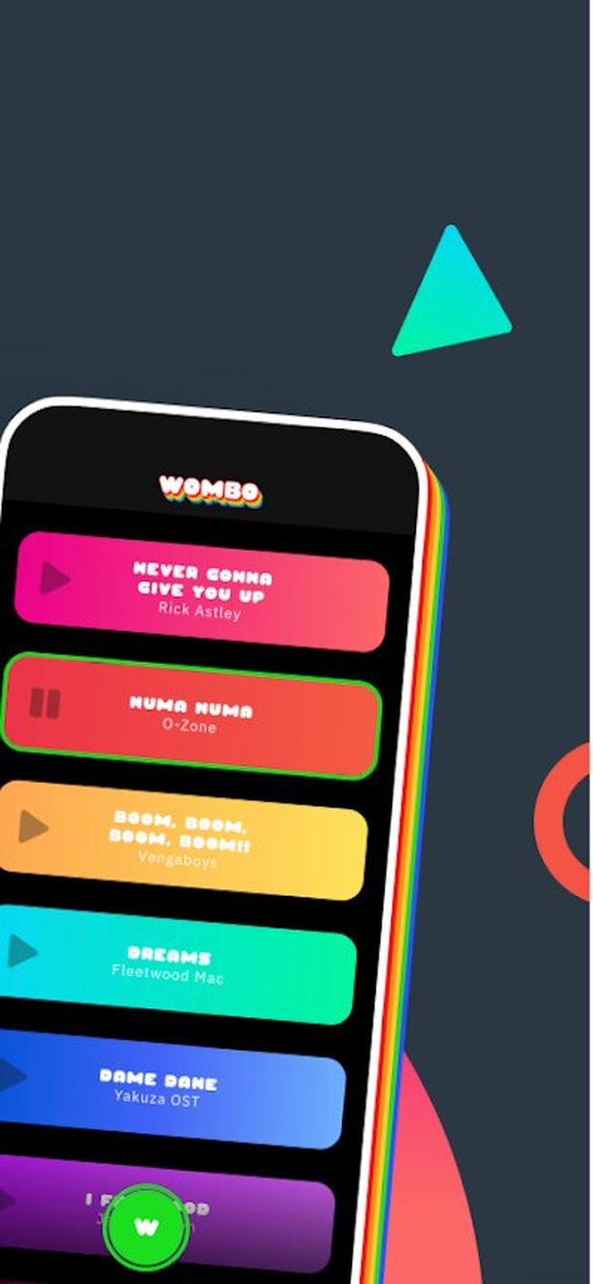 Layout do aplicativo Wombo