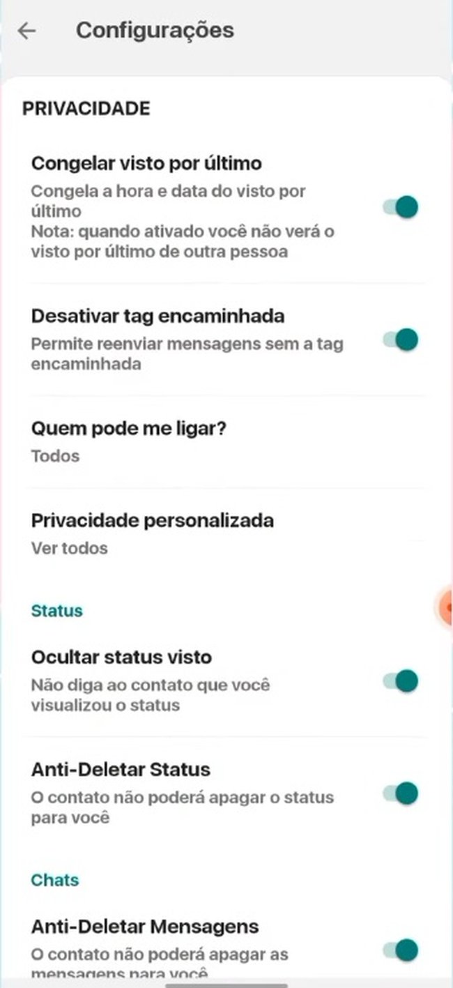 configurações de whatsapp aero