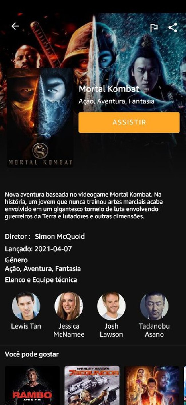 Imagem da tela do filme Mortal Kombat no aplicativo MediaFlix