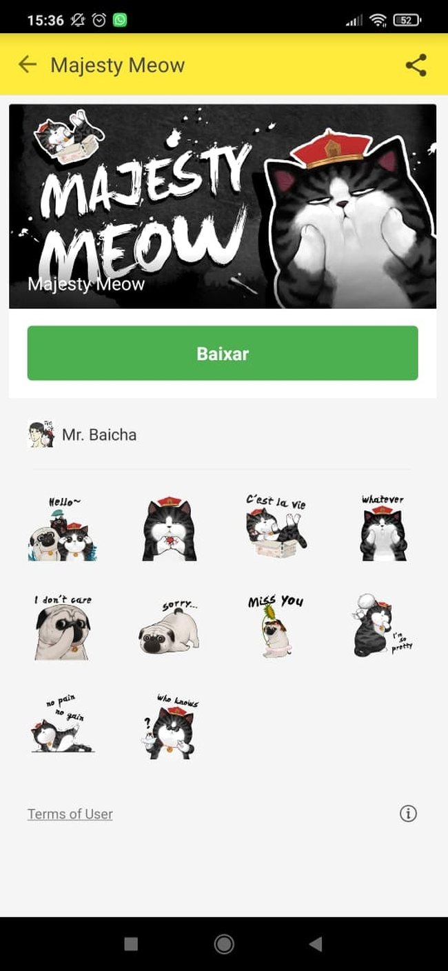 Tela de emojis de gatos do aplicativos Facemoji Keyboard