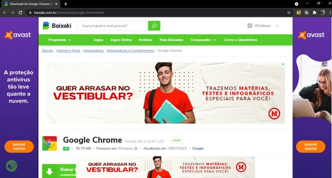 Site do baixaki no navegador google chrome no windows