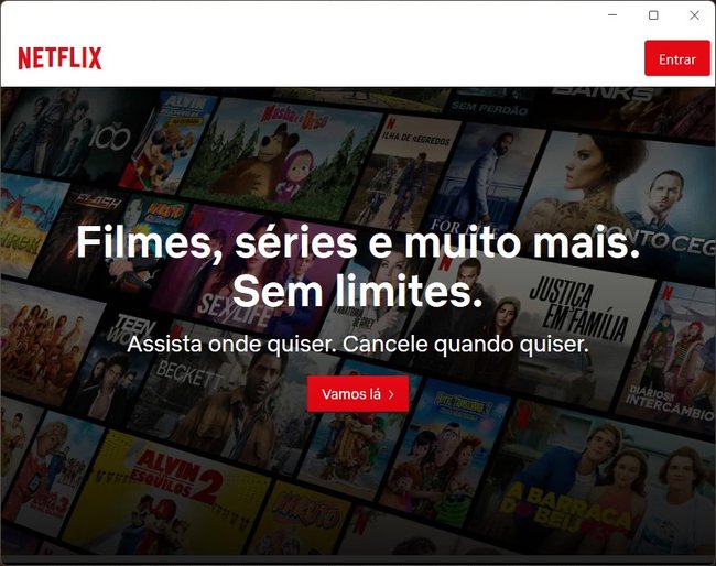 Tela inicial do Netflix para Windows 10