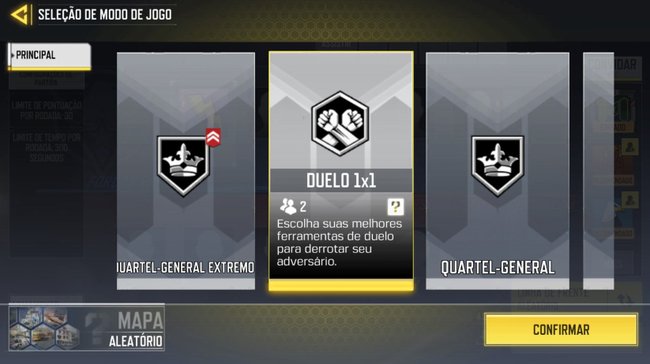 Na opção “Duelo 1x1” é possível participar de combates de um jogador contra outro.