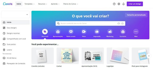 O Canva apresenta uma interface simples e fácil de ser utilizada.