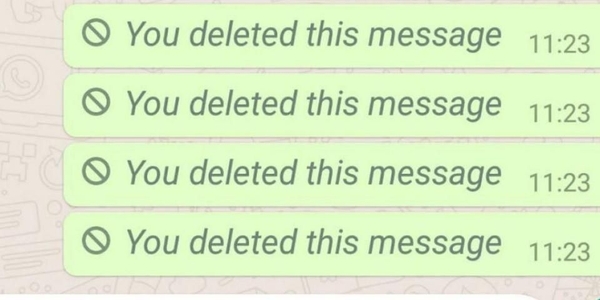 Tela de uma conversa no whatsapp com três mensagens apagadas, com o seguinte aviso "you deleted this message"