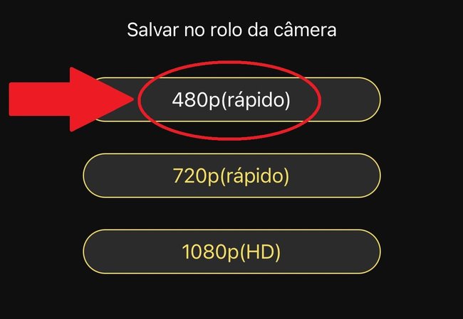 480p é a menor resolução para exportar o vídeo.