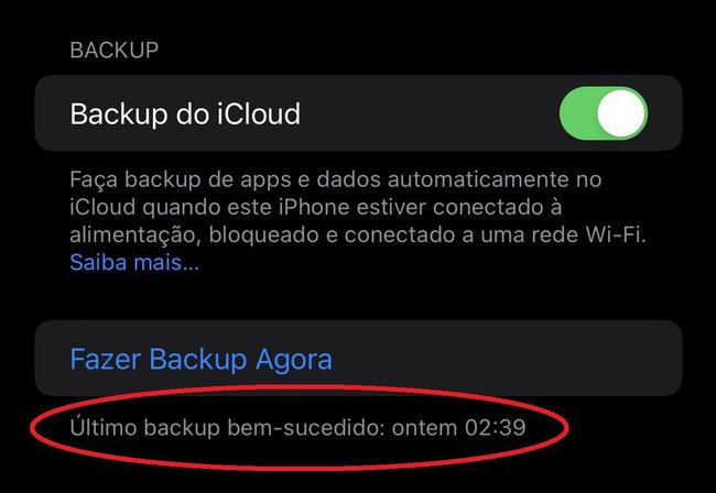 Verifique a data e o horário do último backup da conta antes de efetuar novamente o procedimento.