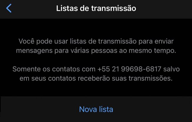 Após ler as informações, aperte na opção "Nova lista".