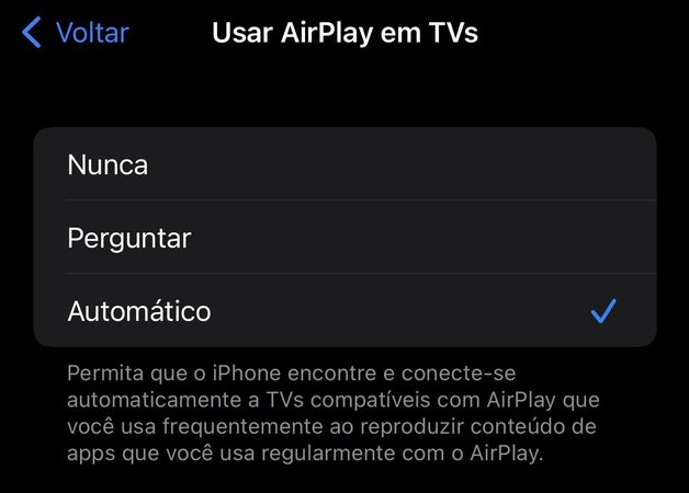 Escolha a forma como a conexão com a TV será feita.