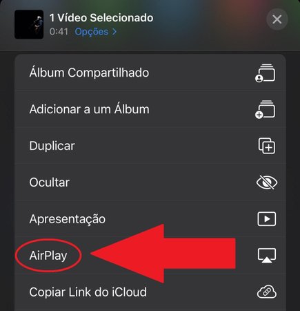 "AirPlay" aparece entre as diversas opções.