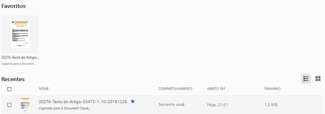 Tela de favoritos do Adobe Reader XI