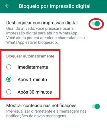 Após ativar a opção, escolha o tempo em que será solicitada a identificação.