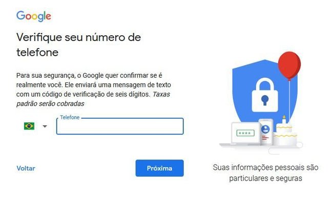 Cadastre um celular para continuar o procedimento. 