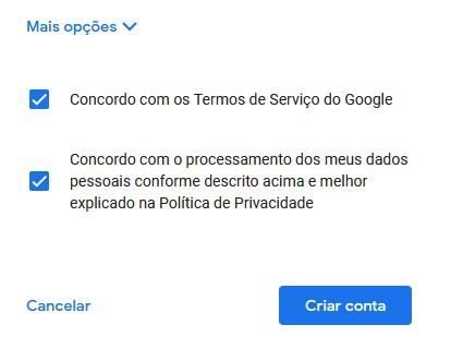 É preciso marcar as duas caixas de seleção, caso você concorde com os termos.