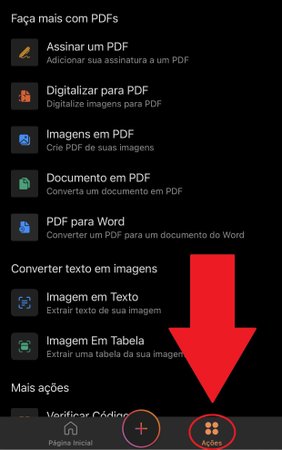 Selecione o menu "Ações". Selecione o menu "Ações".