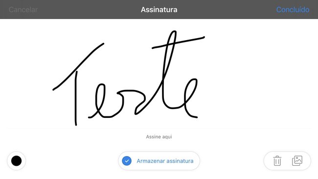 Desenhe a assinatura na tela do smartphone.