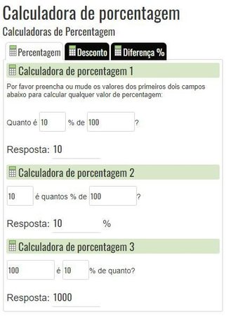 O site traz uma série de opções para realizar seus cálculos.