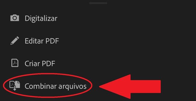 A opção para combinar arquivos é a última do menu inferior.