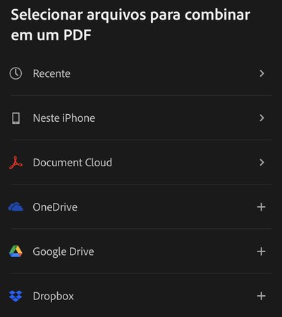 É possível selecionar arquivos em aplicativos de armazenamento na nuvem.