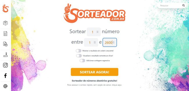 Informe a quantidade de vencedores e o número mínimo e máximo de participantes antes de começar o procedimento de sorteio.