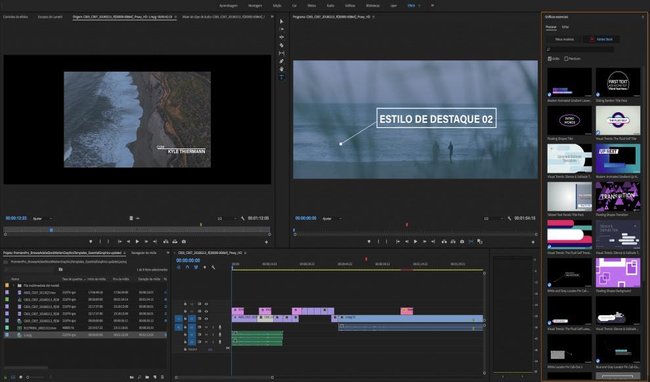 Tela de edição do Adobe Premiere Pro