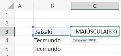 Exemplo da aplicação de uma fórmula que muda o tipo de letra em uma célula