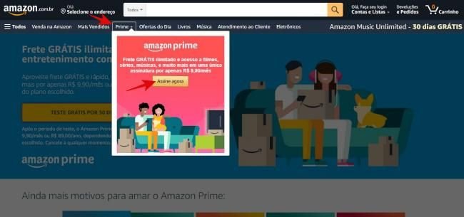 Página inicial da Amazon