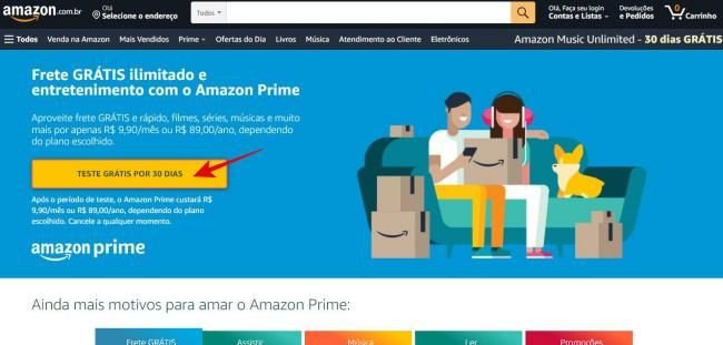 É possível testar o Amazon Prime de graça por 30 dias