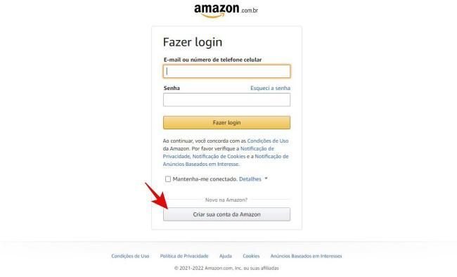 Se você já tem conta na Amazon, basta preencher os dados na parte de cima da tela e fazer login
