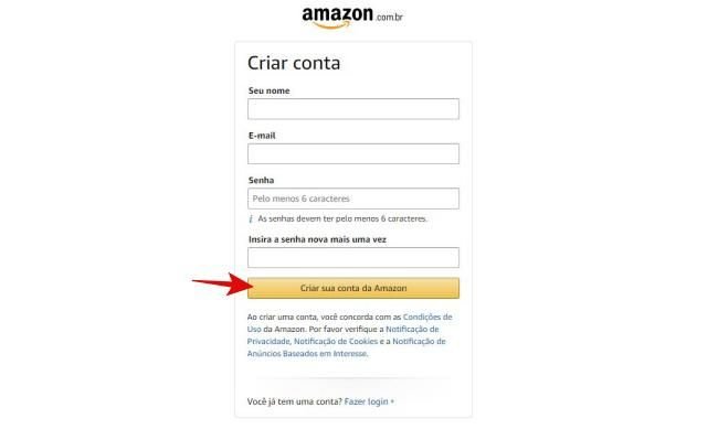 Digite os dados solicitados para criar a sua conta