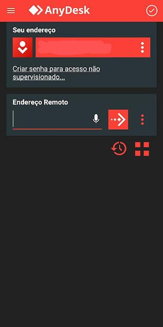 Tela inicial AnyDesk para Android