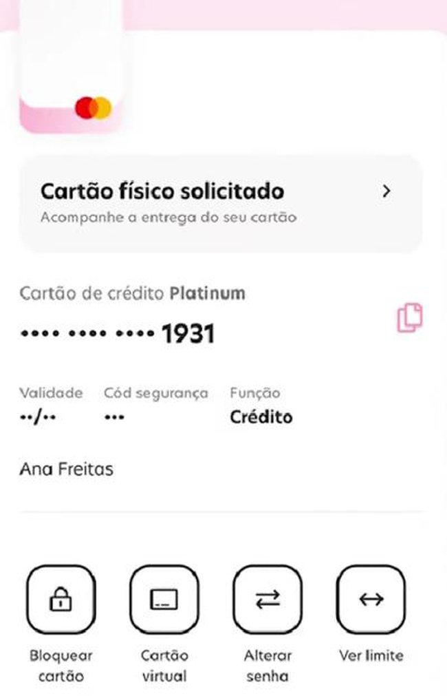 Tela de cartão de crédito do app Meliuz para Android