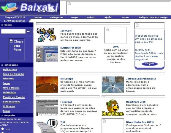 Página inicial do Baixaki em 2001. 