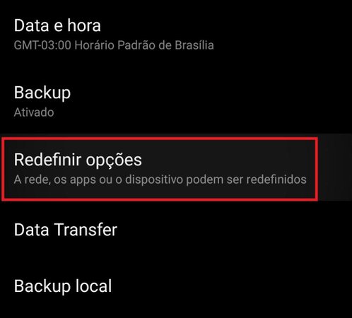 Em "Redefinir opções", você também pode fazer alterações no seu sistema Android.