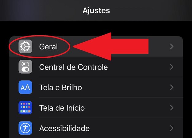 Desça a tela para achar a opção "Geral".