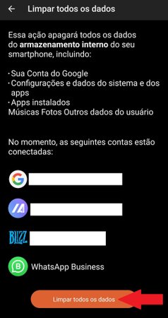 Antes de o processo de formatação seguir, o sistema mostrará todas as suas contas ativas.