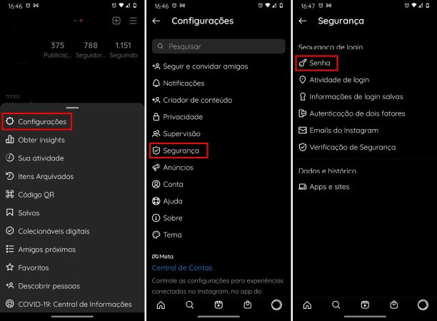 No Android ou iOS, o caminho para mudar a senha do Instagram são semelhantes. (Fonte: Lupa Charleaux / Baixaki)