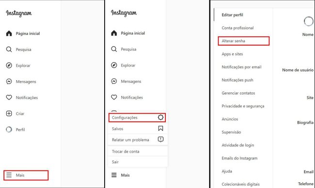 A troca da senha do Instagram é realizada de forma simples no computador. (Fonte: Lupa Charleaux / Baixaki)