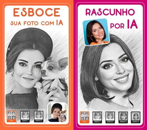 Funcionalidade muito divertida, uma opção de filtros com desenho a lápis também está presente. (Fonte: Voilá AI Artist / Reprodução)