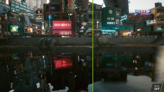 Tecnologia de Traçado de Raios vs Rasterização no game Cyberpunk 2077. (Fonte: Benchmarks for Gamers / Reprodução)