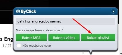 Selecionando a opção de Baixar playlist no By Click Downloader