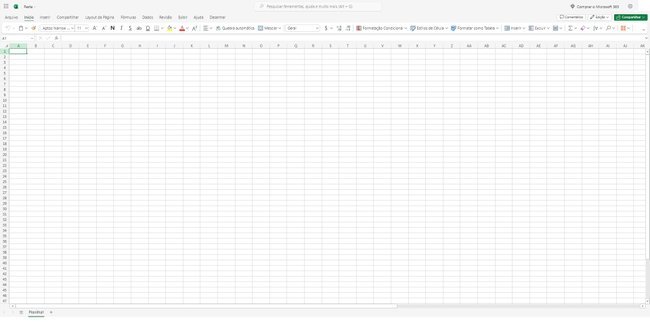 A tela do Microsoft Excel Online é similar a da versão para desktops