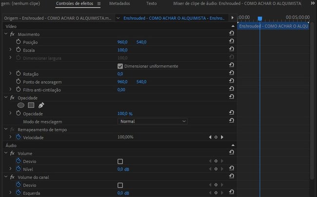 É possível editar uma série de informações na opção Controle de Efeitos 