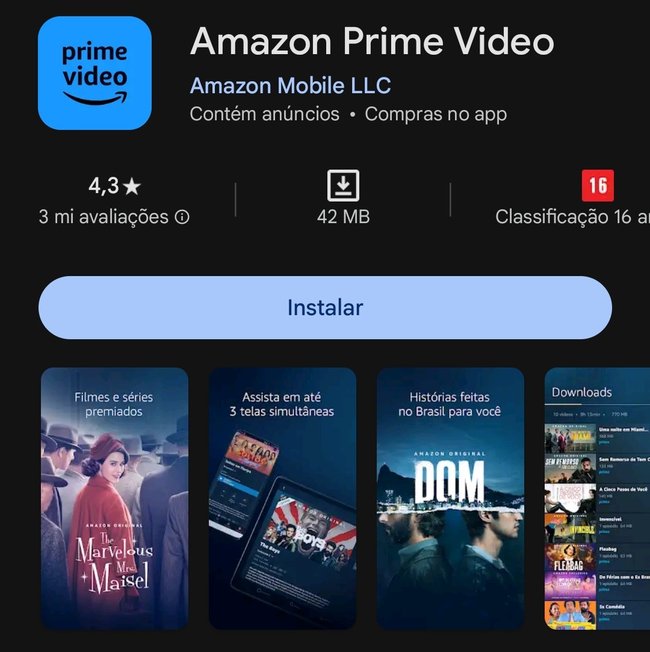 É preciso fazer o download do app da Amazon Prime Video em seu Android