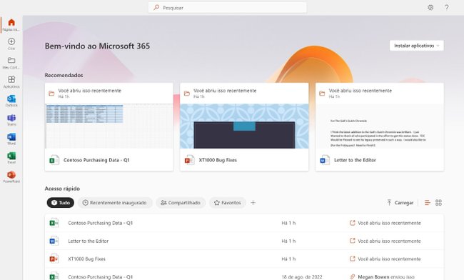 No Office 365 você tem acesso a todos os principais apps da Microsoft